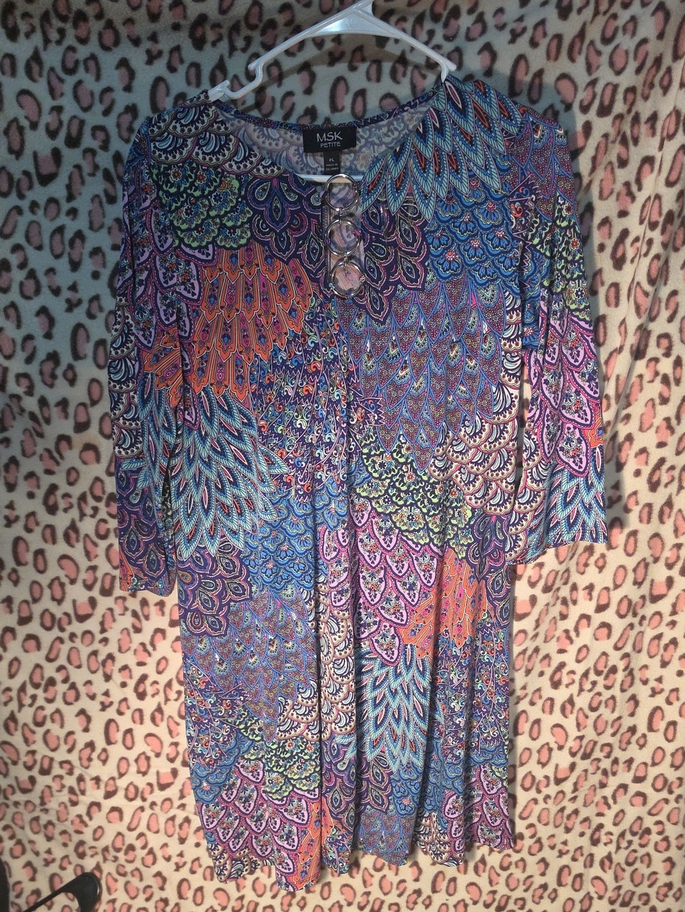 MSK Multicolor Paisley-Print Tunic with Ring-Detail Neckline
